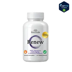 NutriVeda Renew Supplements - NAD+ Booster for Cellular Health DNA Protection Telomere Support Memory Focus & Energy 30 Veggie Capsules