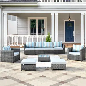 Ovios Outdoor Furniture Bigger Size 9-Piece with Grey Sunbrella, Fully Assembled, King Series, with 2 Chairs