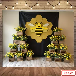 1pc Vibrant Honeycomb Bee Polyester Backdrop - Durable & Colorful, Ideal for Birthday Parties, Easter Gifts, and All-Season Home & Garden Decor, Bee Decor