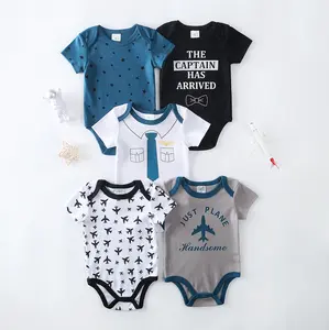 5-piece set of baby boy triangular jumpsuit, newborn baby short-sleeved five-piece set of pure cotton jumpsuit, summer clothes, climbing clothes, going out clothes
