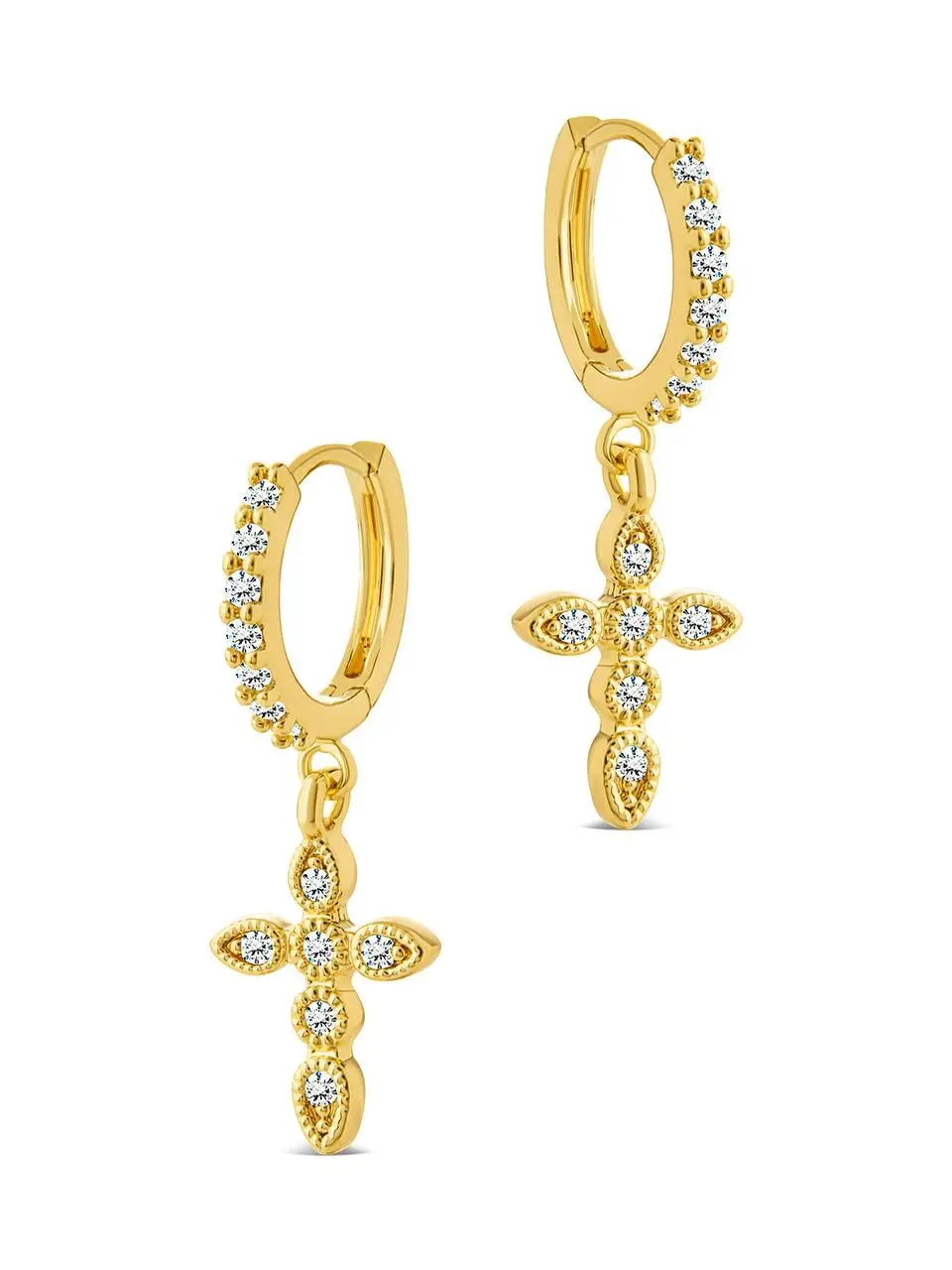 Sterling Forever Marta CZ Cross Micro Drop Hoops, 925 Silver Earrings Jewelry for Women