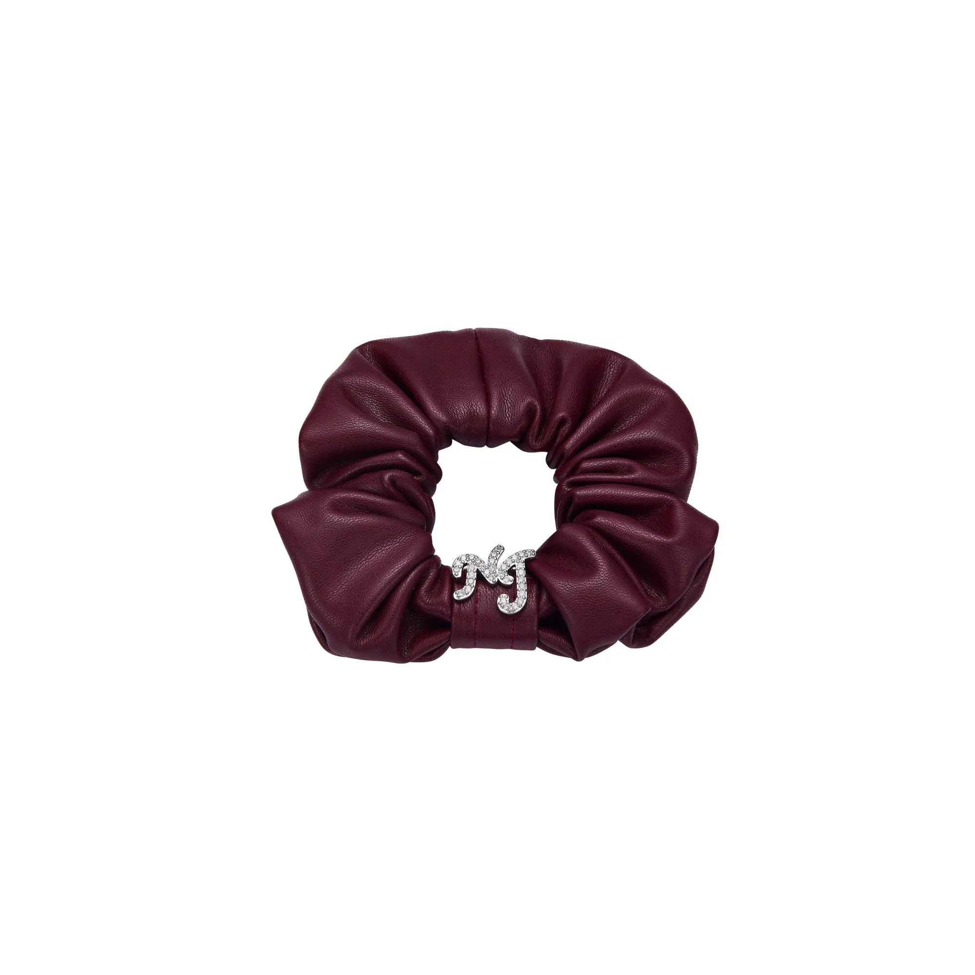 Aimee Leather Crystal Detail Wine Red Scrunchie