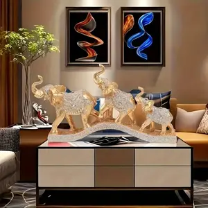 3 Resin Elephants Figurine - Creative Home Accent with Intricate Design, Elegant Golden & Sparkling Decor for Living Room, TV Stand, or Entryway - Perfect for Thanksgiving & Holiday Decor, Elephant Decor