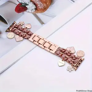 Double Row Chain Apple Watch Band – Alloy & Leather Bracelet for Women (38–49mm, Series & Ultra)