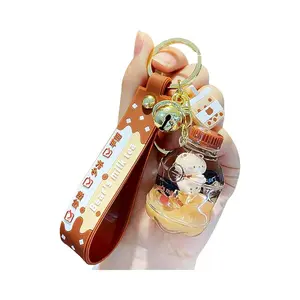 Kawaii Bear Boba Keychain Cute Liquid Charm Backpack Bag Key Ring