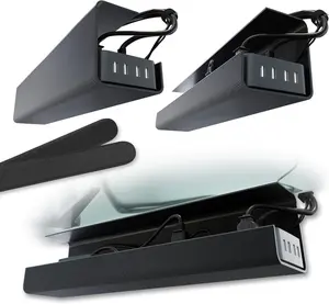 Under Desk Cable Management Tray No Drill 2 Pack, Self Adhesive Cable Organizer for Desk Wire Management, Cord Holder Under Desk Setup Black