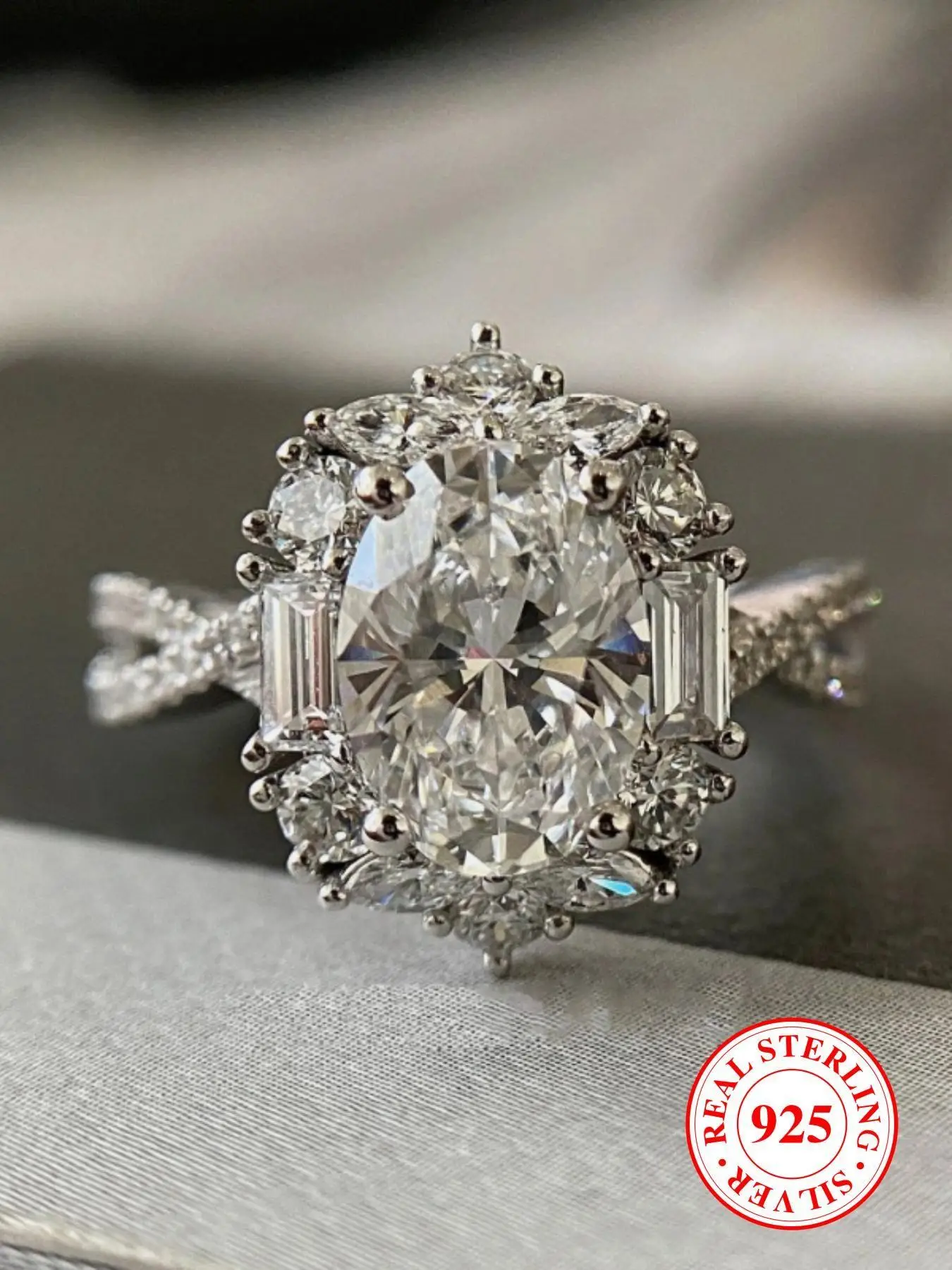 S925 Sterling Silver Elegant Oval Shaped Rhinestone Ring, Fashion Promise Ring for Women & Girls, Trendy All-match & Exquisite Clean Girl Jewelry for