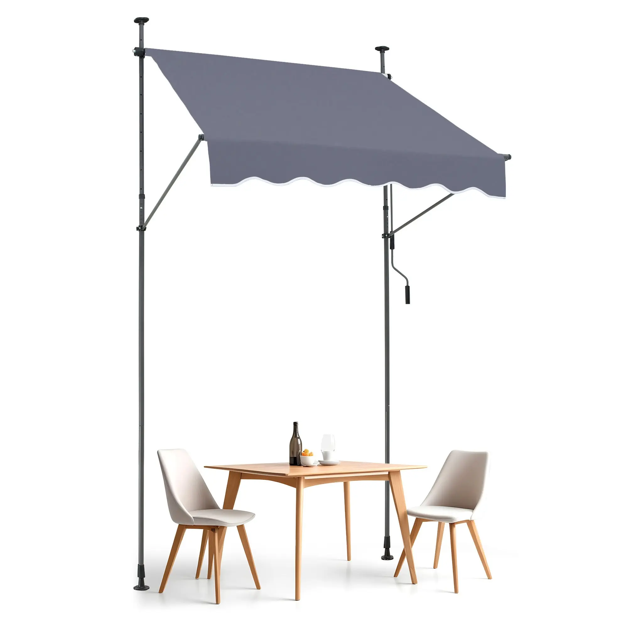 VEVOR 59x 47 Patio Awning Retractable, Awning Sunshade Shelter with Manual Crank Handle, Outdoor Patio Canopy Sunsetter Deck, Adjustable Height from 86 to 122 in, for Patio/Balcony/Yard, Dark Gray
