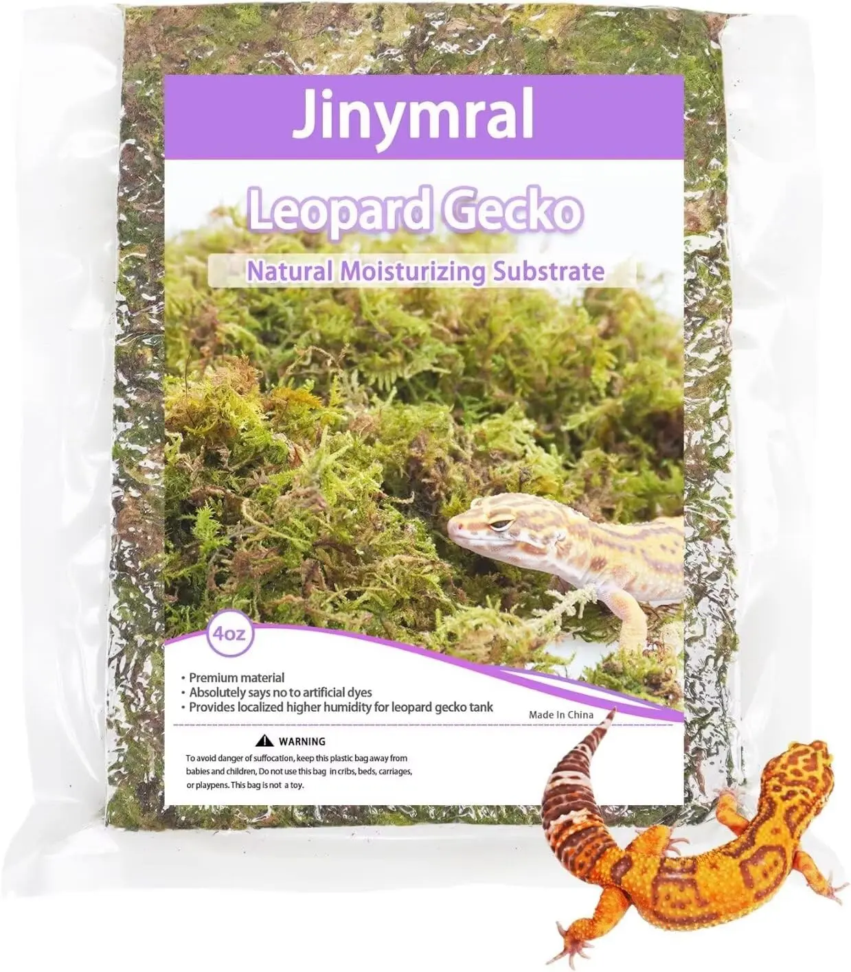 Leopard Gecko Moss Substrate 4oz, Reptile Terrarium Accessories for Habitat Decor Supplies, Burrowing Bedding for Lizards