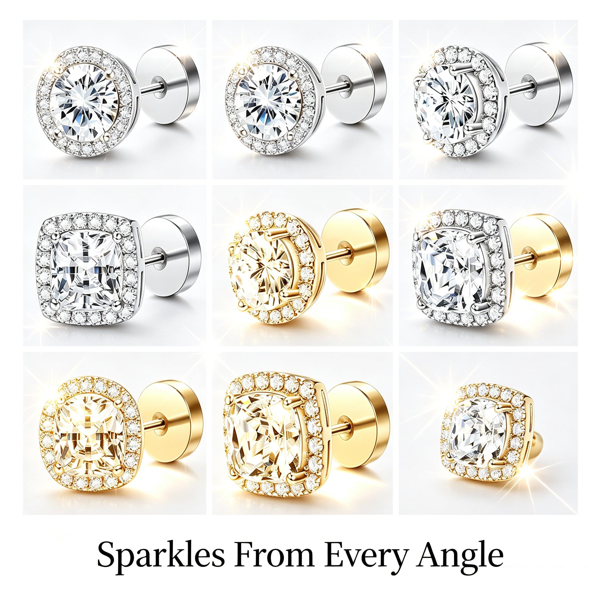 Cushion Round Moissanite Stud Earrings - S925 Silver Post, Nickel-Free, Hypoallergenic, Elegant Minimalist, Versatile Earrings for Casual Outfits, Date Nights, Viral Gen Z GRWM Aesthetic Luxury Star Vibe Jewelry Gift for Women