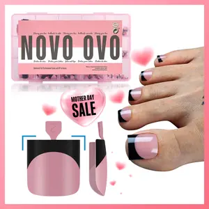 NOVO OVO Halloween Black French Tip Toe Nail Tips Press on, BERRY PINK Sharp Square Pre-Designed Soft Gel False Toenail Extension, Long / Medium Wide Fake Toenails, Full Cover Acrylic for DIY 15 Sizes 240 pcs【NO GLUE ,TOP COAT AND LAMP INCLUDED】