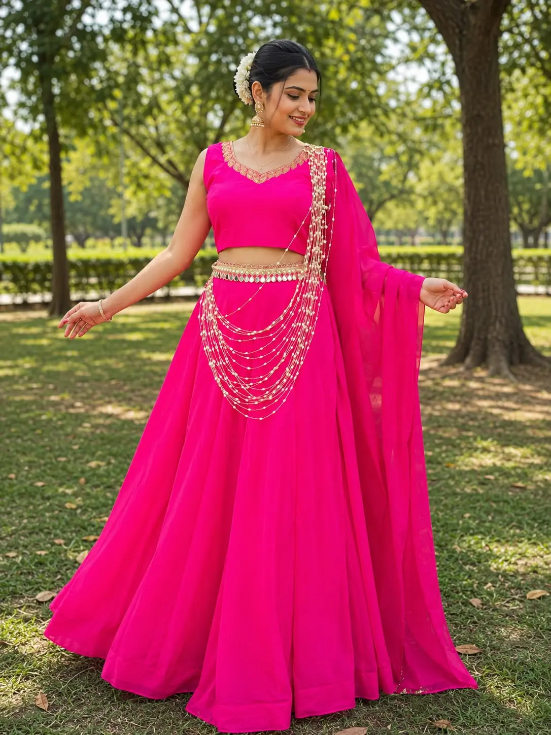 Luxury Hot Pink All-Handwork Lehenga Set – Georgette with Hand Embroidery & Net Dupatta