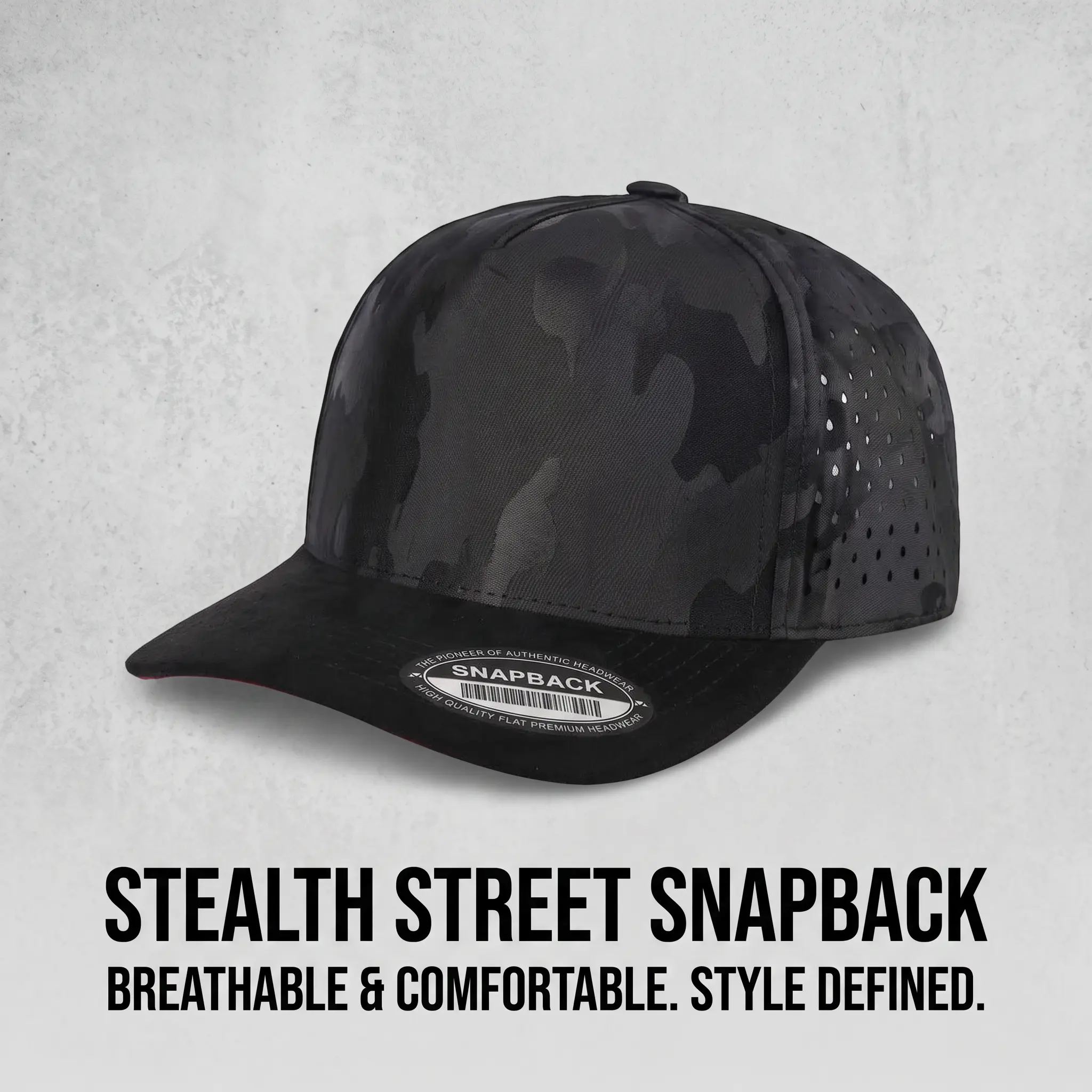 Unisex Camouflage Print Laser Perforated Snapback Hat - Suede Flat Brim Baseball Cap, Adjustable Size, Perforated Sides, Tactical Outdoor Accessory