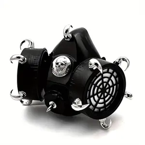 Horn Studded Steampunk Gas Mask Skull Cosplay Masquerade Men/Lady Black