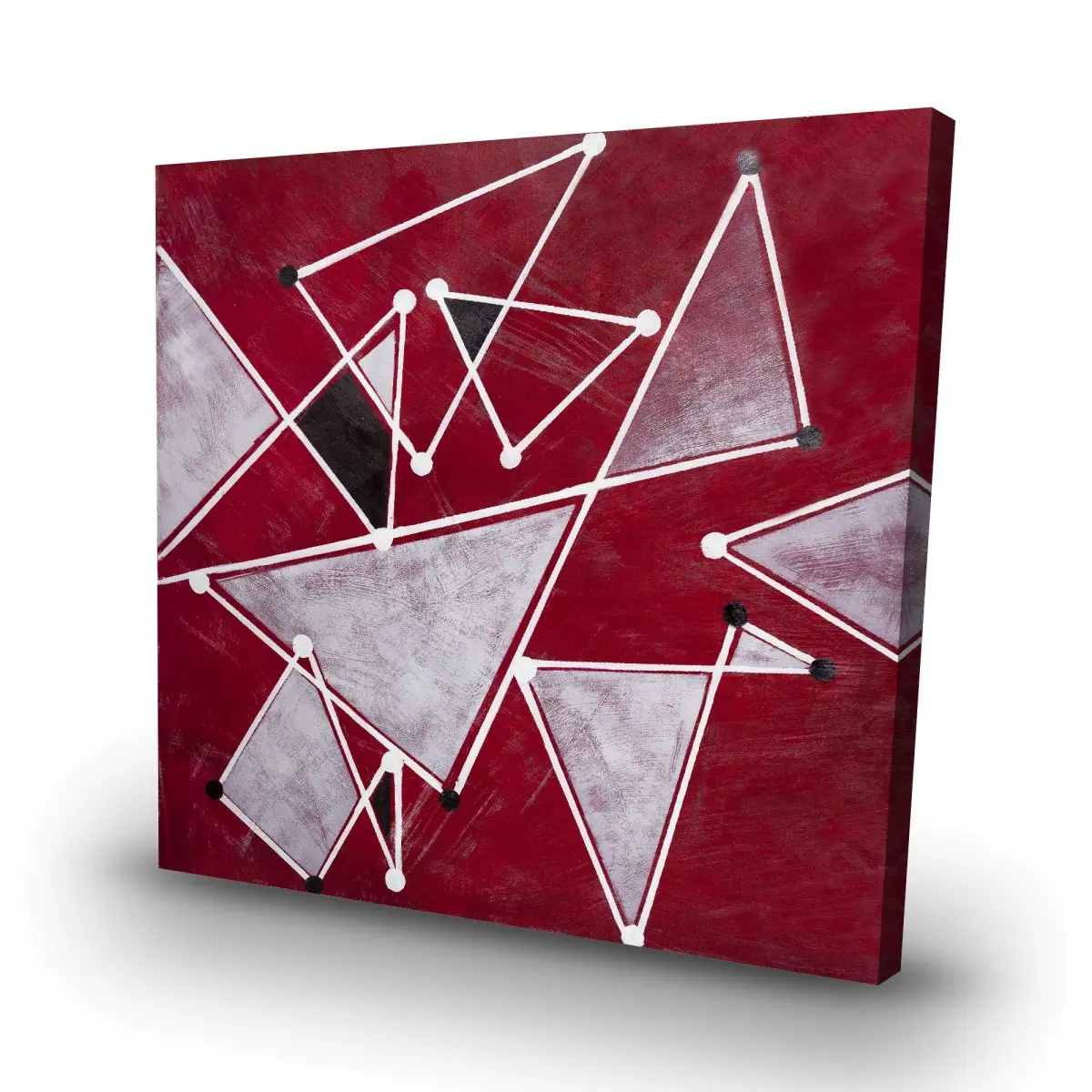 212 MAIN Geometric Wall Decoration Poster Print - 32x32 in Contemporary Bold-Color Artwork, Minimalist White Triangles on Red Background, Indoor Home Accent for Study Spaces