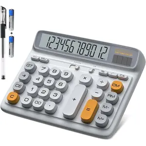 Desktop Calculator with  5-Inch LCD Display, 12-Digit Two Way Power Solar &  Office Calculator with Big Buttons for Business, Accounting &  Use(Grey)