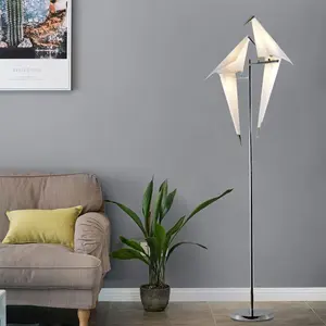 Elegant Silver Origami Crane Floor Lamp - 69 Inches Height - Integrated LED - Ironwork Body - White Plastic Shade - Modern Minimalist Design - Suitable for Living Room Bedroom Study