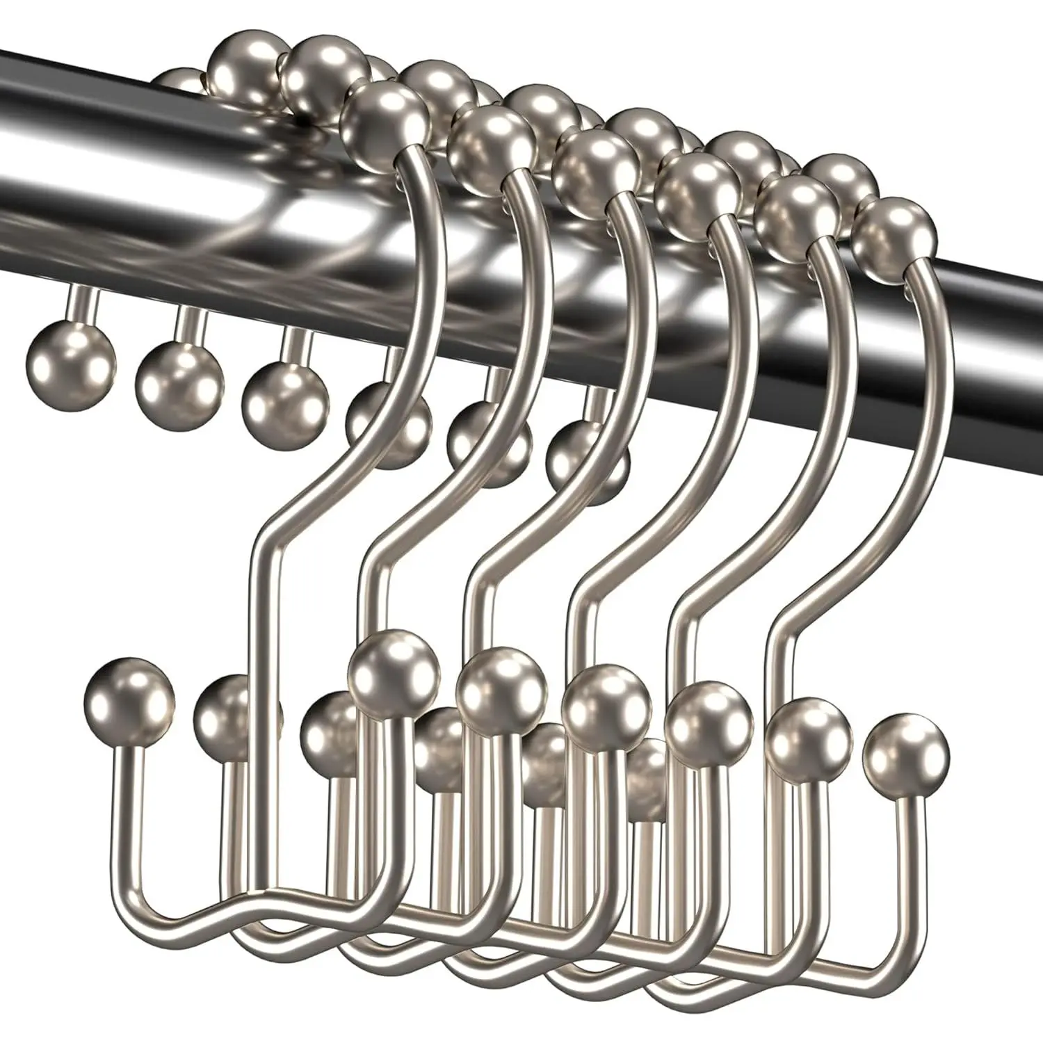 Shower Curtain Hooks Rings, Rust Resistant Metal Double Glide Shower Hooks Rings for Bathroom Shower Rods Curtains, Set of 12 Hooks - Nickel