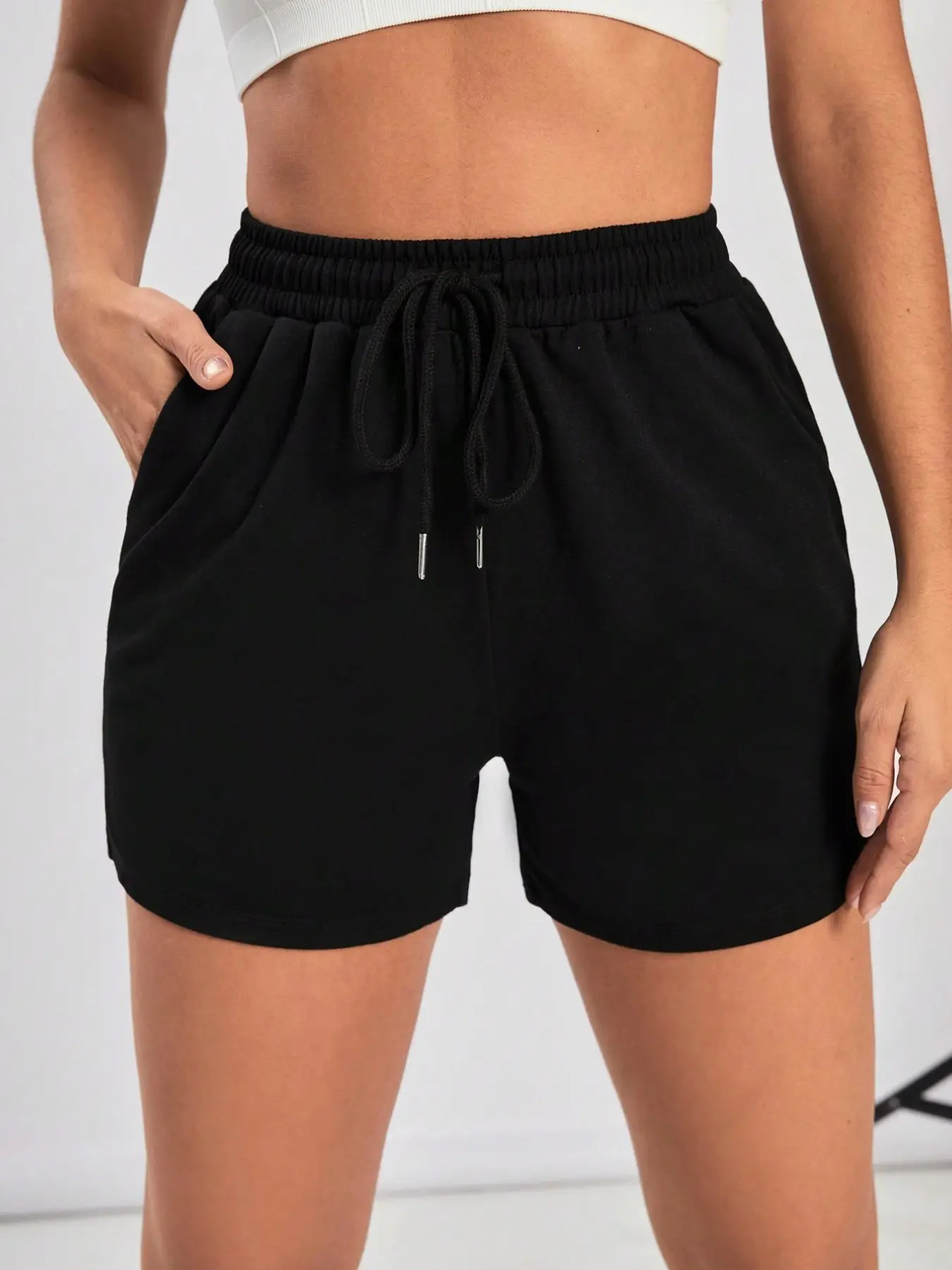 High Waist Drawstring Sweat Shorts for Women, Cotton Blend Lounge Shorts with Pockets, Squat Proof Athletic Shorts for Gym Workout Yoga, Summer Casual Wear, Streetwear for Beach, Travel, Drawstring Active Shorts