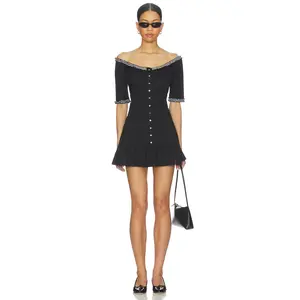 Frankies Bikinis Sweet Dreams Poplin Mini Dress in Black