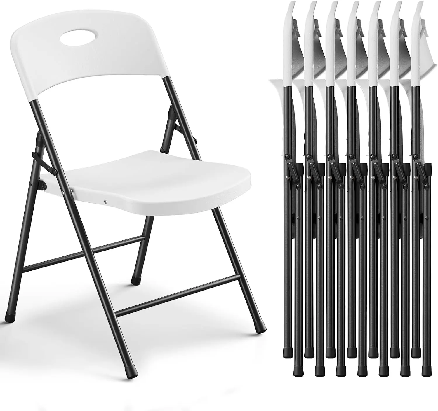 Heavy-Duty Plastic Folding Chair,heavy duty chairs, Ergonomic Back, Outdoor White Folding Chairs for Outside Indoor, Portable 350 lbs Capacity Heavy Duty Plastic Metal Foldable Chairs, Stackable & Portable, for Home, Party, Indoor & Outdoor Use