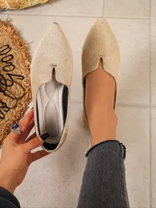 New Women's Pointed Toe Flat Shoes with Metal Buckle Decor, Slip-On Lightweight Comfortable Casual Footwear for All Seasons