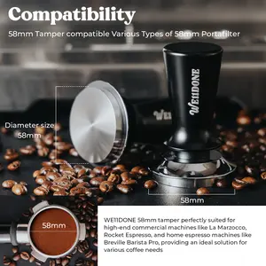 Coffee Tamper 58mm - Barista's Preferred Choice with Calibrated Spring, Premium Craftsmanship, and 100% Flat Stainless Steel Base, Espresso Tamper Fits 58mm Portafilter Basket (58mm)