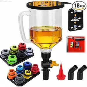 Engine Oil Funnel Kit, 1.5L Automotive Coolant Funnel Set, 12 Adapters, Elbow Fitting, Arrow Screen and Magnetic Storage Tray, Compatible with EtcC38tool que