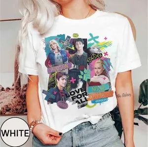 Retro Channel Zombies 4 Movie Characters T-shirt, Zombies Poster 2025 Tee, Zed and Addison, Victor and Nova Cotton Top Womenswear Grey Casual Fashion Comfy Round Neck Shortsleeve Solid