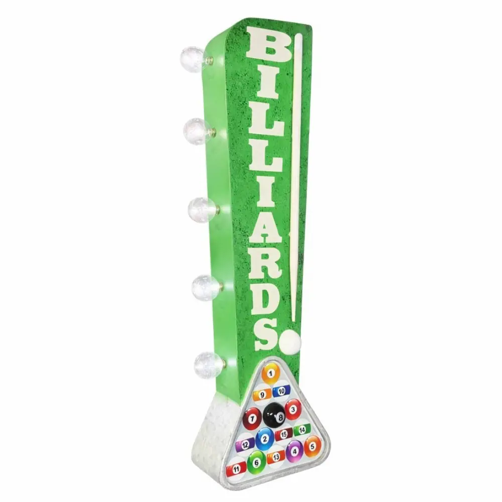 25" Tall Vintage Double-Sided LED Marquee Billiards Sign with LED Bulb Light - Ambient Glow Indoor Home Decor Plaque, Gift for Pool Enthusiasts, Pool Hall Wall Art
