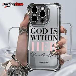 Darlingcase Minimalist Pink Letter Printed Phone Case, For iPhone 17 Pro Max with iPhone 11/12/13/14/15/16/X/XS Four-Corner Reinforced Anti-Drop Cover, Electroplated Border Shockproof Safety Cushion