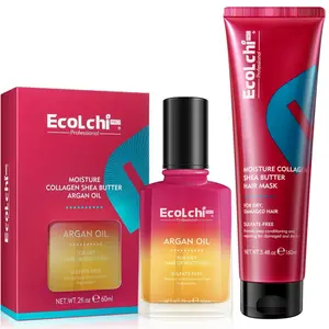 ECOLCHIPRO Collagen Shea Butter Hair Mask and Argan Oil Set Moisture Collagen Shea Butter Hair Treatment and Hair Oil for Dry and Damaged Hair All Hair Types 160ml+60ml Moisturize Hydrate Repair Moisturizing