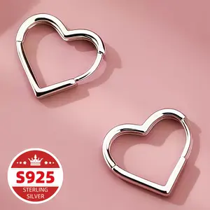 S925 Sterling Silver Women's Earrings, Fashionable and Exquisite Heart-shaped Earrings, Simple Geometric Earrings, High-end Women's Jewelry, Essential for Girls, Perfect Gift for Valentine's Day, Mother's Day, Carnival