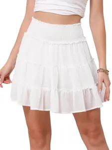 INSPIRE CHIC Chiffon Skirt Women's Flowy Boho Smocked Waist Casual Beach TieRuffle Mini Skort