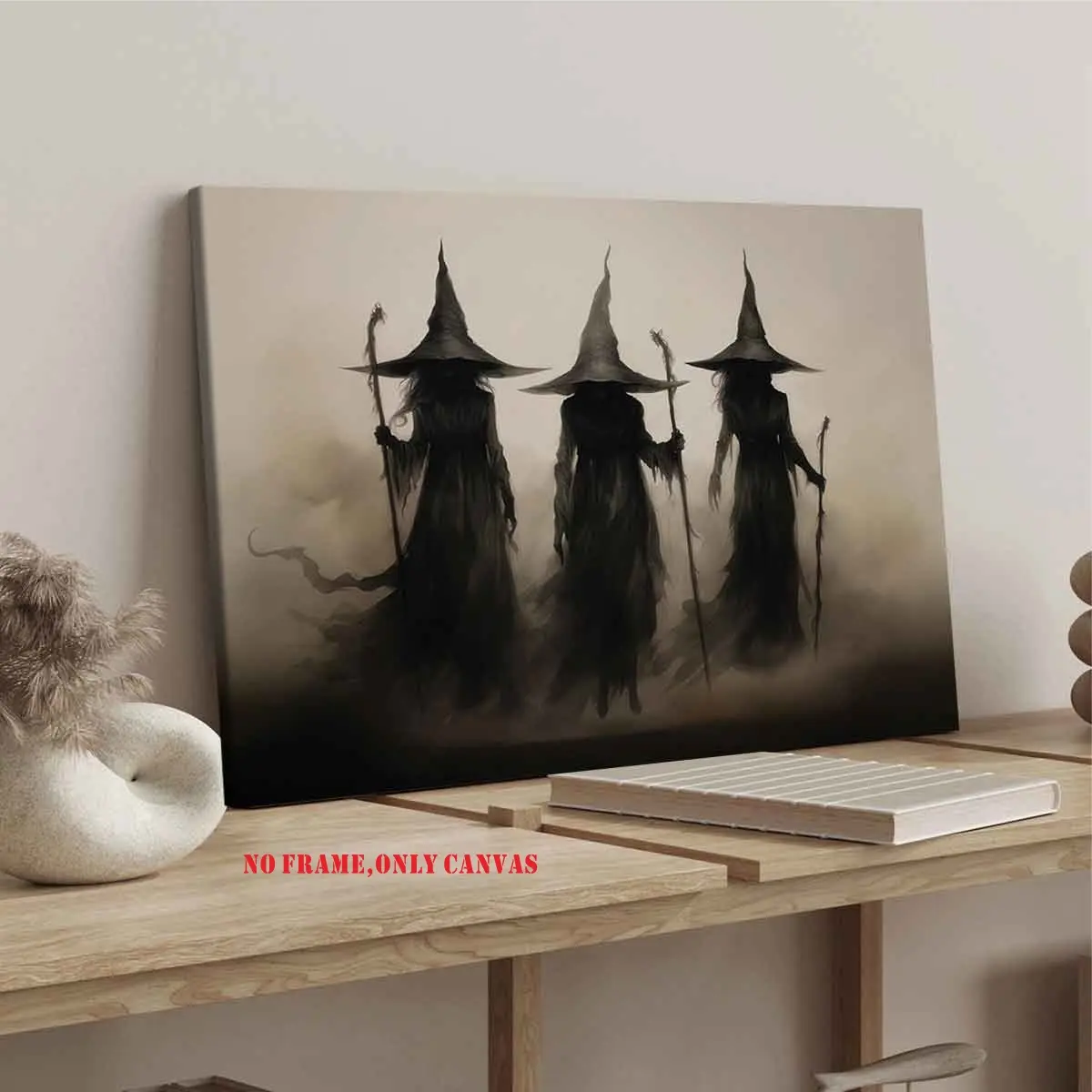 1PC Halloween Vintage Abstract Witch Canvas Print, Cartoon Magic Cosplay Art Wall Poster, Suitable for Office and Home Bedroom Decoration, Ideal for Home, Living Room, Bedroom, and Office Decor, Frameless
