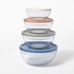 8pc Glass Set of 4 Mixing Bowls with Lids Clear - Figmint: Microwave without Lid & Freezer Safe, Glass & Plastic