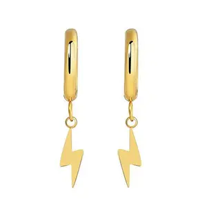 Stately Steel Stainless Steel Lightning Bolt Huggie Hoop Earrings