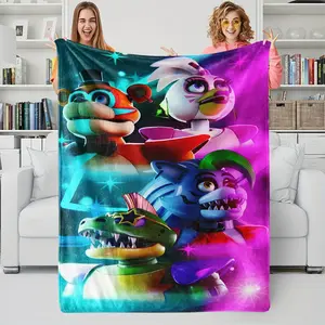 F-Five Nights At Freddy'S Glamrock Character Printed Flannel Blanket, Neon Trend Decorative Throw Blanket, Security Breach Themed Plush Blanket,Warm Throw Blanket Suitable for Bedrooms, Dormitories, Living Rooms, and Cars
