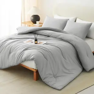 Light Grey Comforter King Size, 3 Quilted Style Sets, Light Gray Fluffy Microfiber Comforter (1 Comforter  2 Pillowcases)