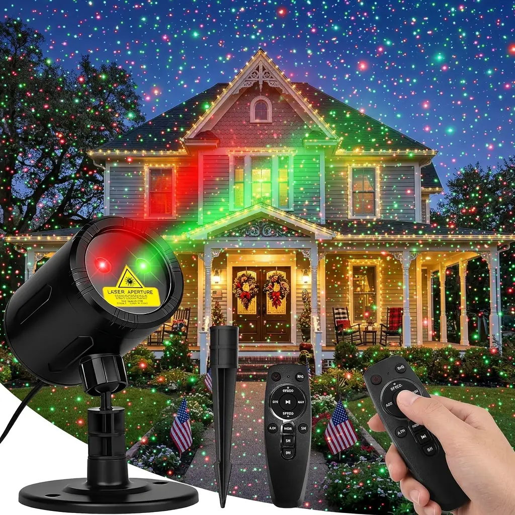 DReicht 5W Christmas Laser Projector, Outdoor Waterproof Landscape Flood Fixture with Remote, Starry Shower Decor for Yard, 5W Power