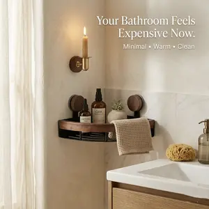 Walnut Bathroom Corner Shelf | Luxury Hotel Aesthetic Shower Storage