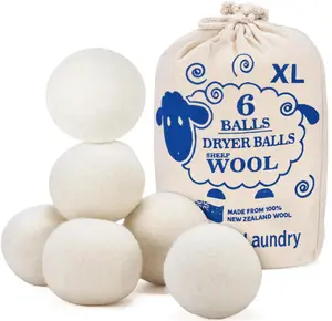 Wool Dryer Balls - Natural Fabric Softener, Reusable, Reduces Clothing Wrinkles and Saves Drying Time, Better Alternative to Plastic Balls and Liquid Softener (Pack of 6)
