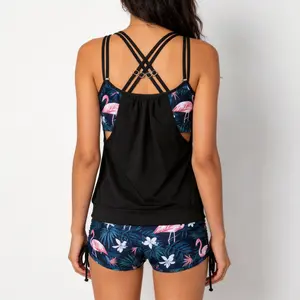 Women Tankini Swimsuits Two Piece Tummy Control Bathing Suits Blouson Swim Tank Top with Boy Shorts