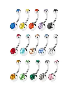15-Piece Multi-Color Belly Button Rings Set, Navel Piercing Jewelry, Surgical Steel Hypoallergenic Lead Nickel Free, Size 14 Gauge Body Jewelry, 316L Medical Grade Stainless Steel, Body Piercing Jewelry