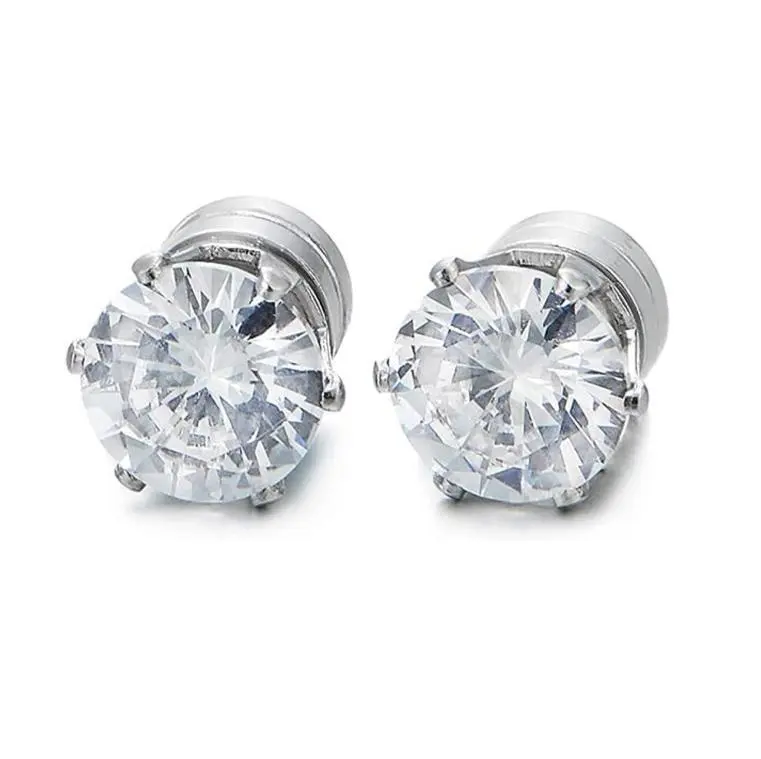 Magnet 6 Prong Set Cubic Zirconia Clip on Fake Stud Earrings for Women Men Cartilage Non Pierced Ear Senstive Ear CZ Crystal Huggie Studs Hypoallergenic Jewelry Gifts Duaghter Bff Birthday