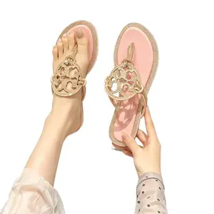 Women's Sparkling Rhinestone Cutout Thong Sandals Summer Casual Flip Flops Hollow Logo Design Comfortable Beach Pool Slides Daily Wear Trendy Hollow Rhinestone Sandals for Women