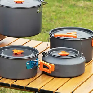3PCS Portable Camping Cookware Set - Non Stick Pot Pan & Kettle for Backpacking, Hiking, Picnic. Lightweight Aluminum Alloy Outdoor Cooking Kit, Essential for Camp Stove, Outdoor Adventure & Emergency Prep.
