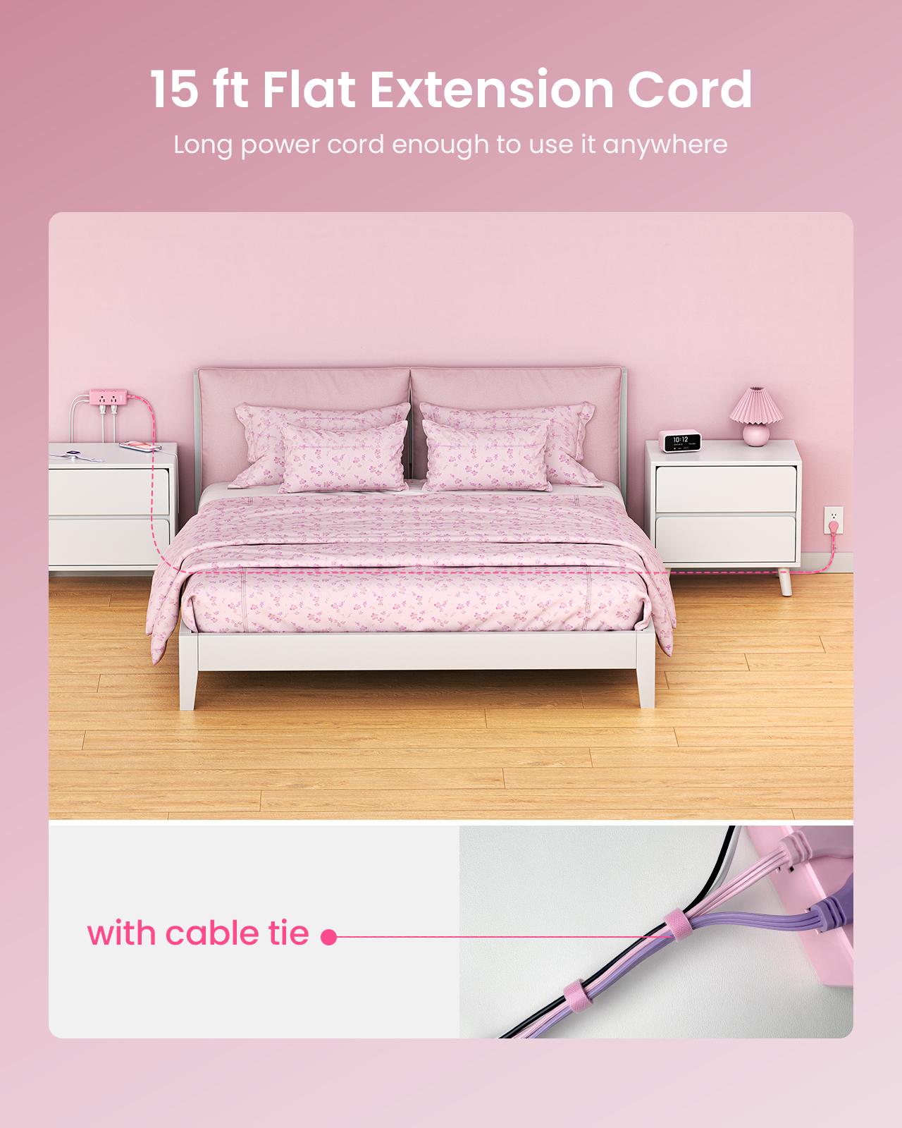 HONIZER Flat Plug Power Strip Surge Protector with 6 Outlets & 3 USB Ports (1 USB-C), 10FT/15FT Extension Cord for Home, Office, Desk, Dorm Room