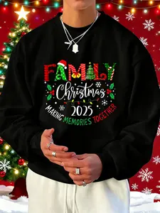 Men's Casual Loose-Fit Round Neck Sweatshirt, Christmas Santa Print Pullover, Perfect for Holiday Celebrations & Daily Wear