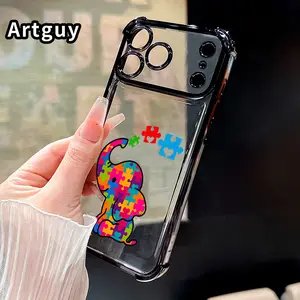 Compatible with iPhone 17 Pro Max 16 15 Plus Air 14 13 12 11 E Case Puzzle - Elephant Fantasy Pattern Clear Protective Four Corners Air Cushion Anti-drop Shockproof Cellphone Casing